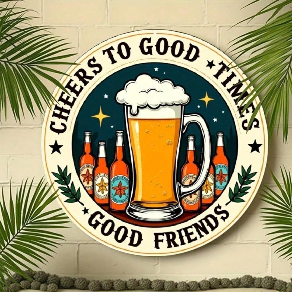 Vintage Metal Signs Set Retro Beer Bar Wall Decor Plaques Man Cave Pub Garage Round Tin Sign