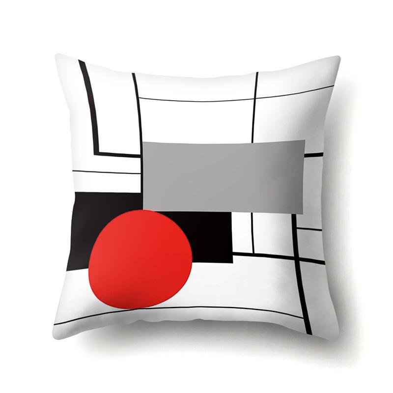 Polyester Pillow Case Car Black and Red Geometric Circle Lines Decorative Home Print Pillow Bedside Cushion Cover