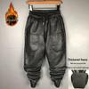 Winter Men's Plus Velvet Thick Motorcycle PU Leather Pants - Black Warrior Windproof Waterproof Warm Trousers.