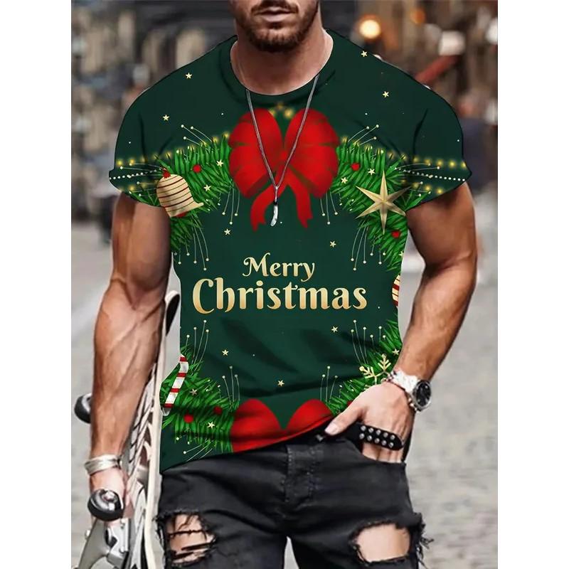 3D Printing Fun Tree Christmas Novel Pattern 3D Printing T-shirt Short Sleeve Men's Party T-shirt