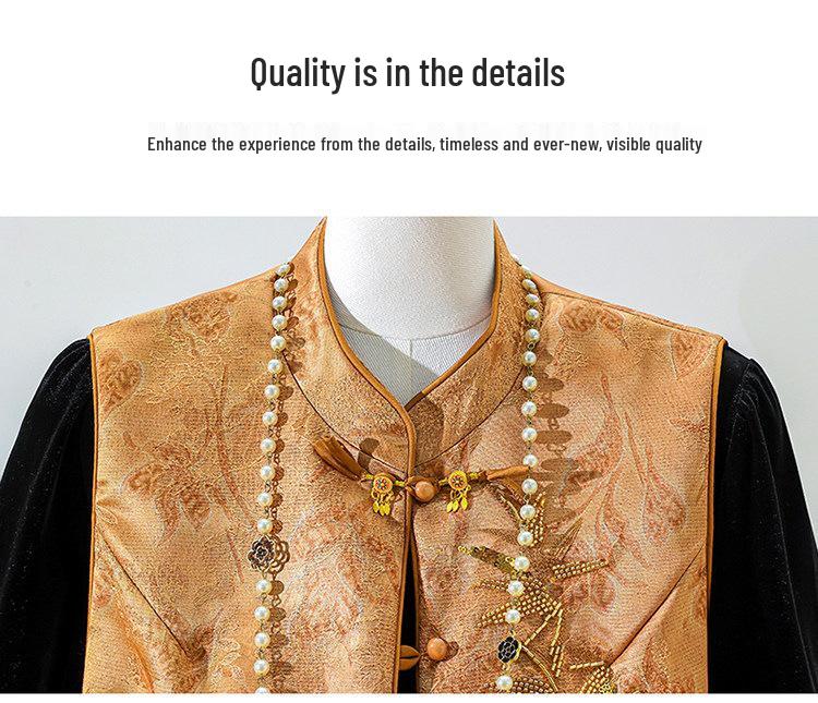 Stylish Frog Button Vest Suit: Elegant Spring Outfit with Chinese Embroidery for Middle-Aged and Elderly Women