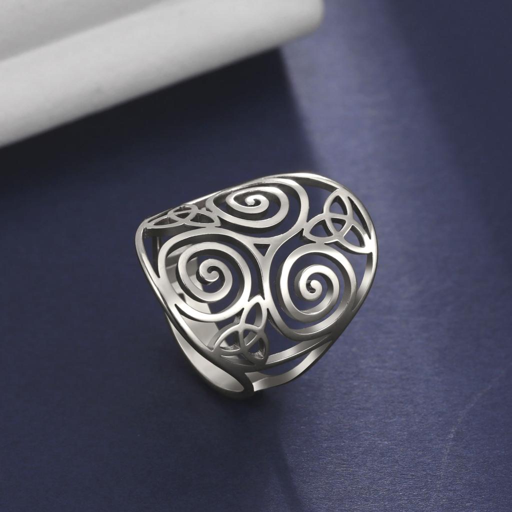 Triskele Triskelion Ring Stainless Steel Adjustable Triple Spiral Amulet Finger Rings Jewelry Gift for Women