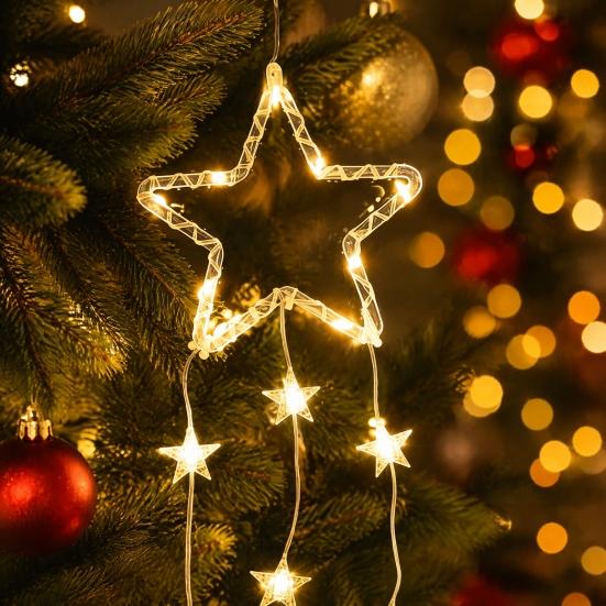 Gift for Holiday Decoration LED Christmas Window Star Decoration, Battery Operated Hanging Warm Staggered Shape Light Lighted Shaped Walls,