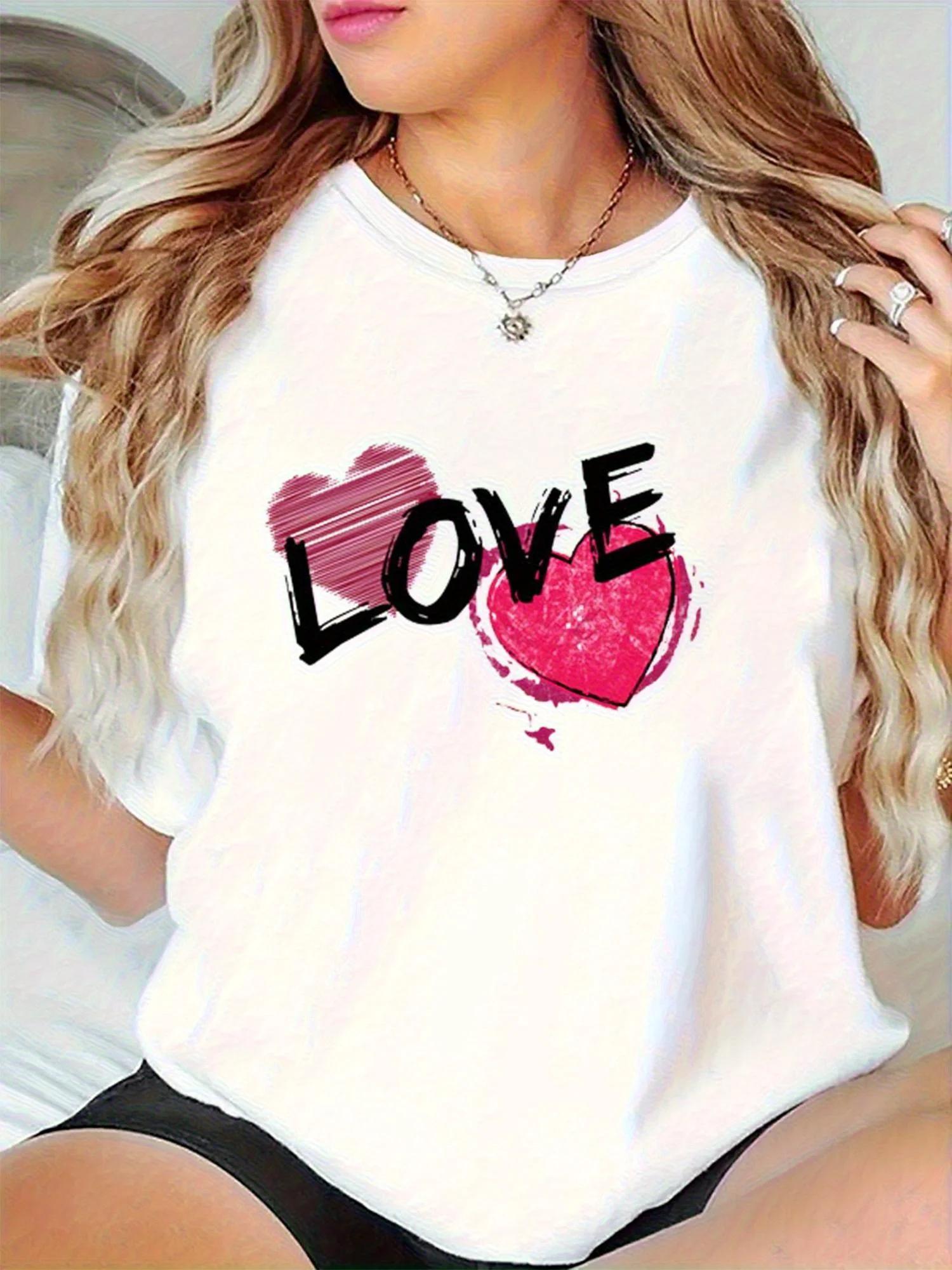 

Casual TShirt Suitable ValentineS Day Gift Colorful HeartShaped Love Print WoUnisex Fashion Short sleeved Harajuku Tops Tees S