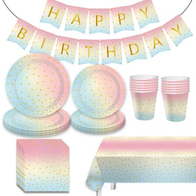 Dorure à chaud Thème Pois Vaisselle Assiette en papier Serviettes en papier Fournitures d'anniversaire Coloré Changement progressif Jetable Fête d'anniversaire