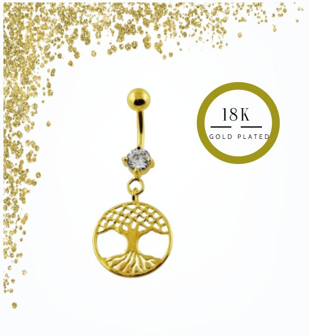 KODY PIERCING Piercing cu pandantiv Arborele Vieții placat cu aur de 18K pentru buric - Piercing de calitate