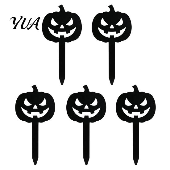Unique Halloween Gifts for Gardeners 5Pcs Planter Stakes, Acrylic Garden Sign Outdoor Yard Lawn Backyard, Party Decor Ghost House Black Cat Silhouette