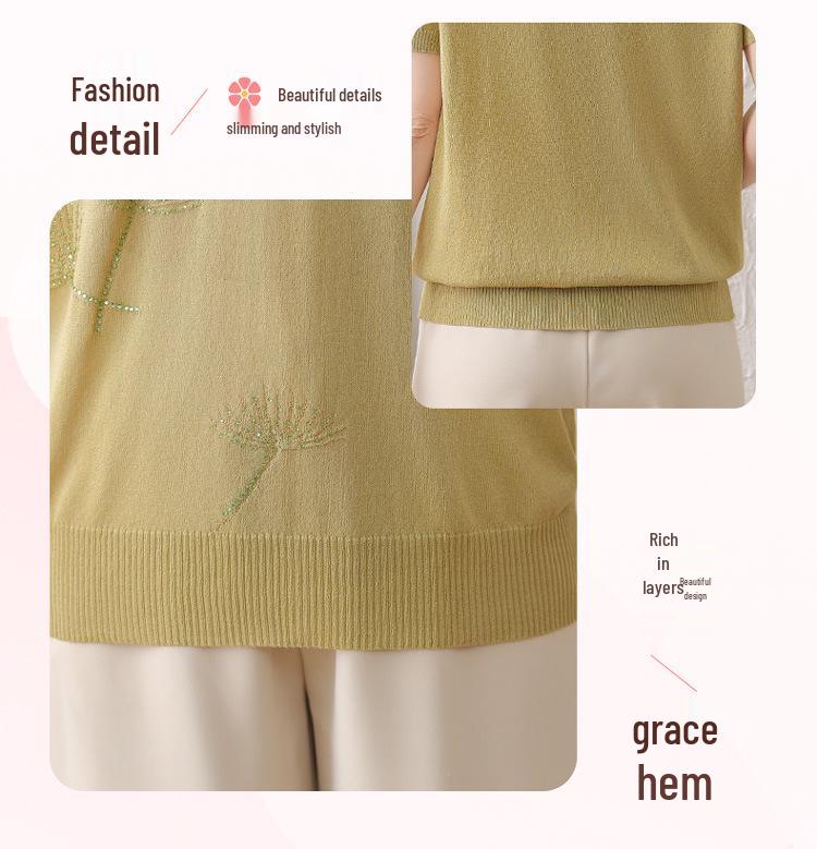Mother's Day Stylish Ice Silk Short-Sleeve Lapel Blouse for Middle-Aged Women