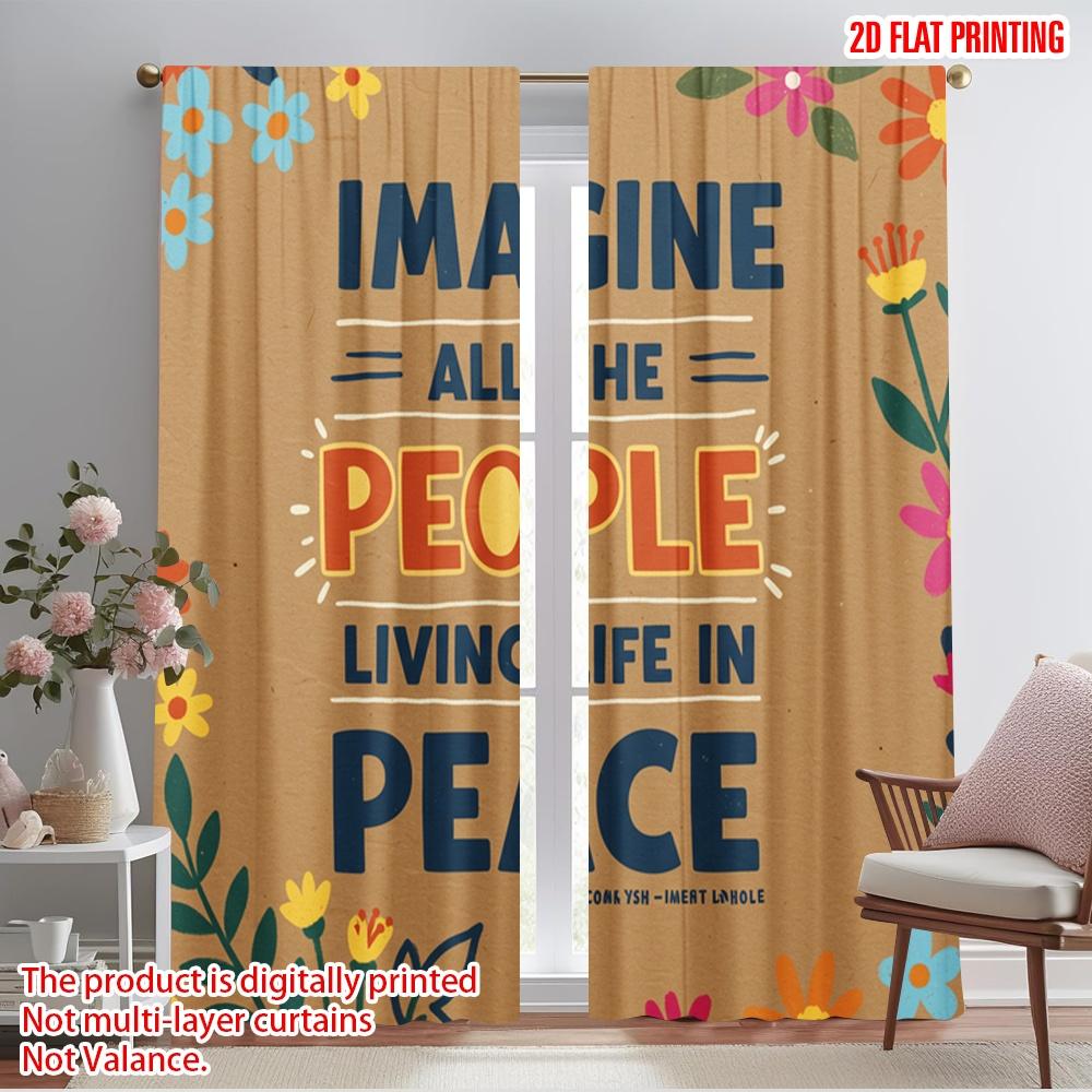 

2pcs 2D flat printing Curtains Imagine all the people living life in peace Polyester Without Electricity All Season Party & 52.50×116.00 CM 2pcs