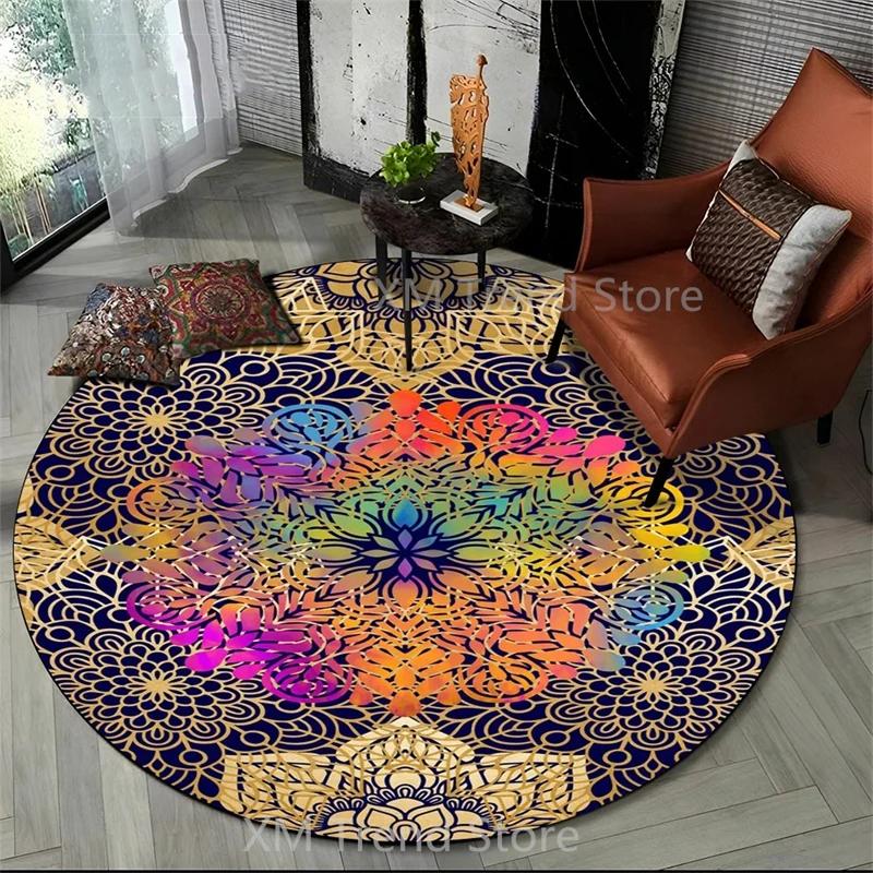 Mandala Bohemia Round Carpet Area Rug Living Room Bedroom Geometric Ethnic Vintage Anti-slip Doormat Floor Mat Dropshipping