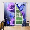 Set Of 2 Purple Rose Floral Print Curtains Decor Bedroom Living Room Polyester Rod Hole Artistic Made Machine Washable Area Window Treatment