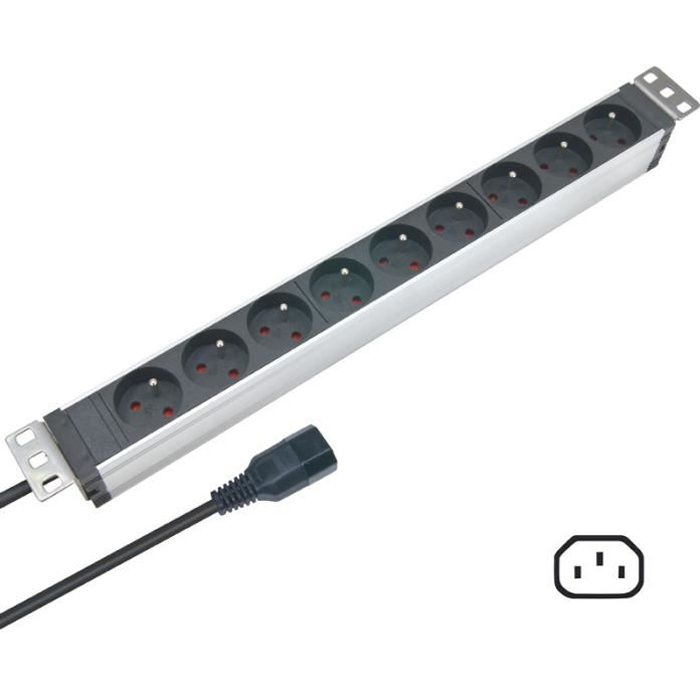 WAYTEX 37320 Bandeau Alu 9 Prises 19'' Cordon 1.80m Avec Fiche C14 Fixations Orientables