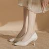 French High Heels Elegant Soft Leather Shoes Thin Heels That Don't Tire Your Feet Single Shoes with Shallow Square Toes All-match Commuter Shoes