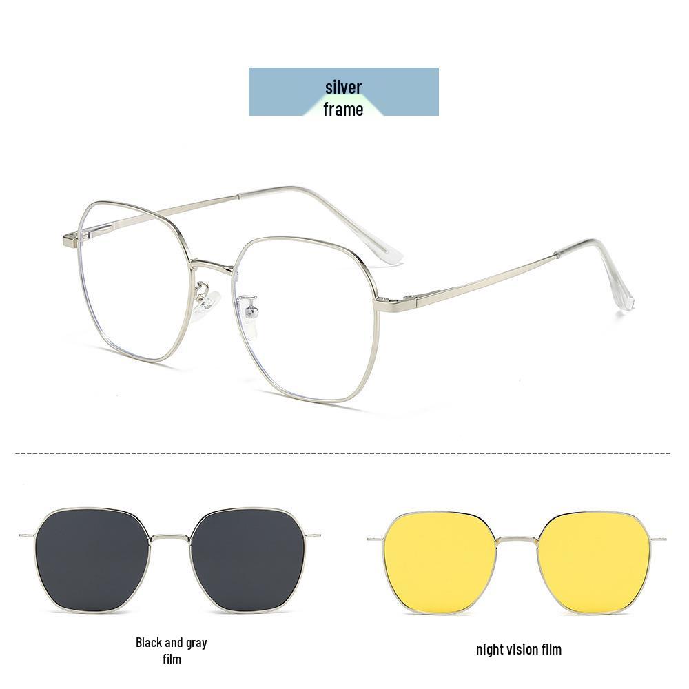 New Women's Metallic Blue Light Sunglasses with Three-in-One Magnetic Clip-On Set - Polarized Outdoor Sunglasses Unisex