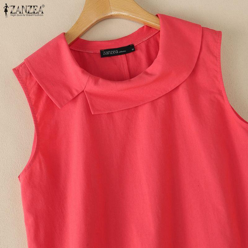 ZANZEA Women Casual Round Neck Solid Color Sleeveless Ves Tops