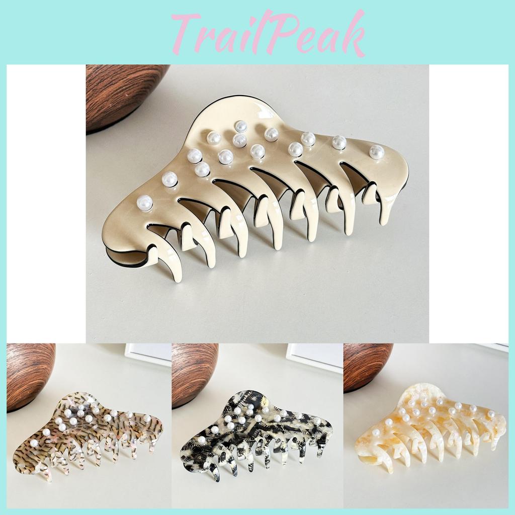 Fashionable Large Acetate Hair Claw With Pearl Accents Versatile For Any Occasion
