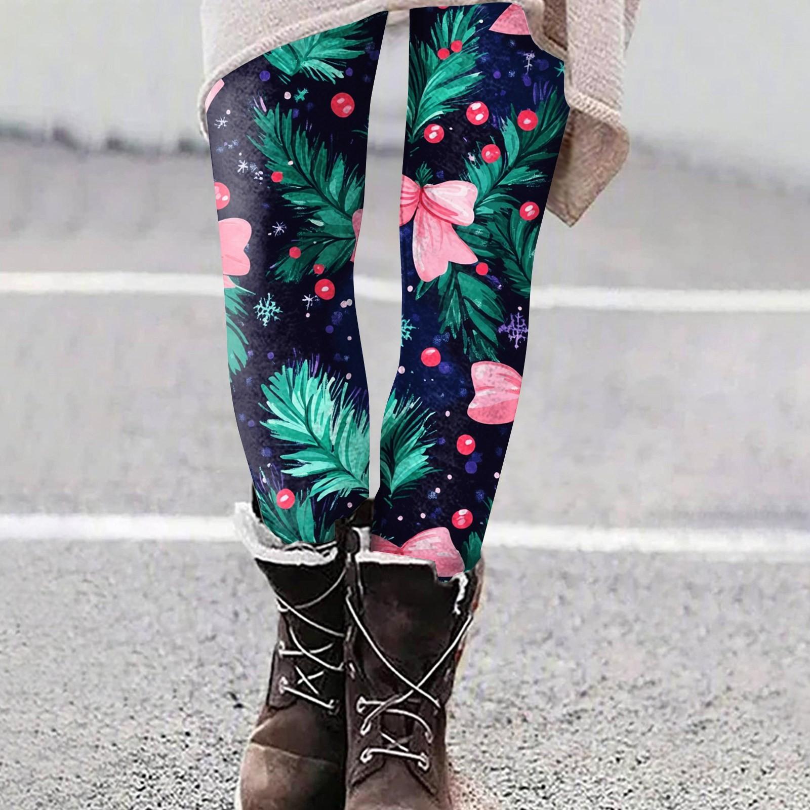 

Женские повседневные уличные брюки с рождественским узором, облегающие эластичные укороченные брюки для йоги L циан