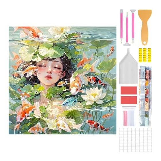 Amyaker Diamond Art Kit Square Beads All Sides Diamond Bead Painting Kit Japanese Canvas DIY Handmade Painting Handicraft Kit Mosaic Art 5D Mosaic
