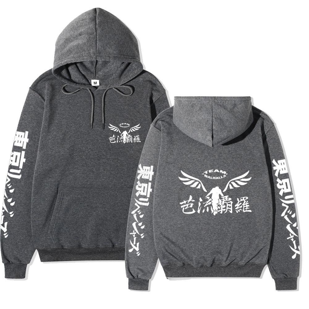 Tokyo Revengers Team Walhalla Double-sided Hoodie, Wing Logo Long Sleeve Pullover Sweatshirt Unisex Anime Hoodie with Japanese Sleeve Print