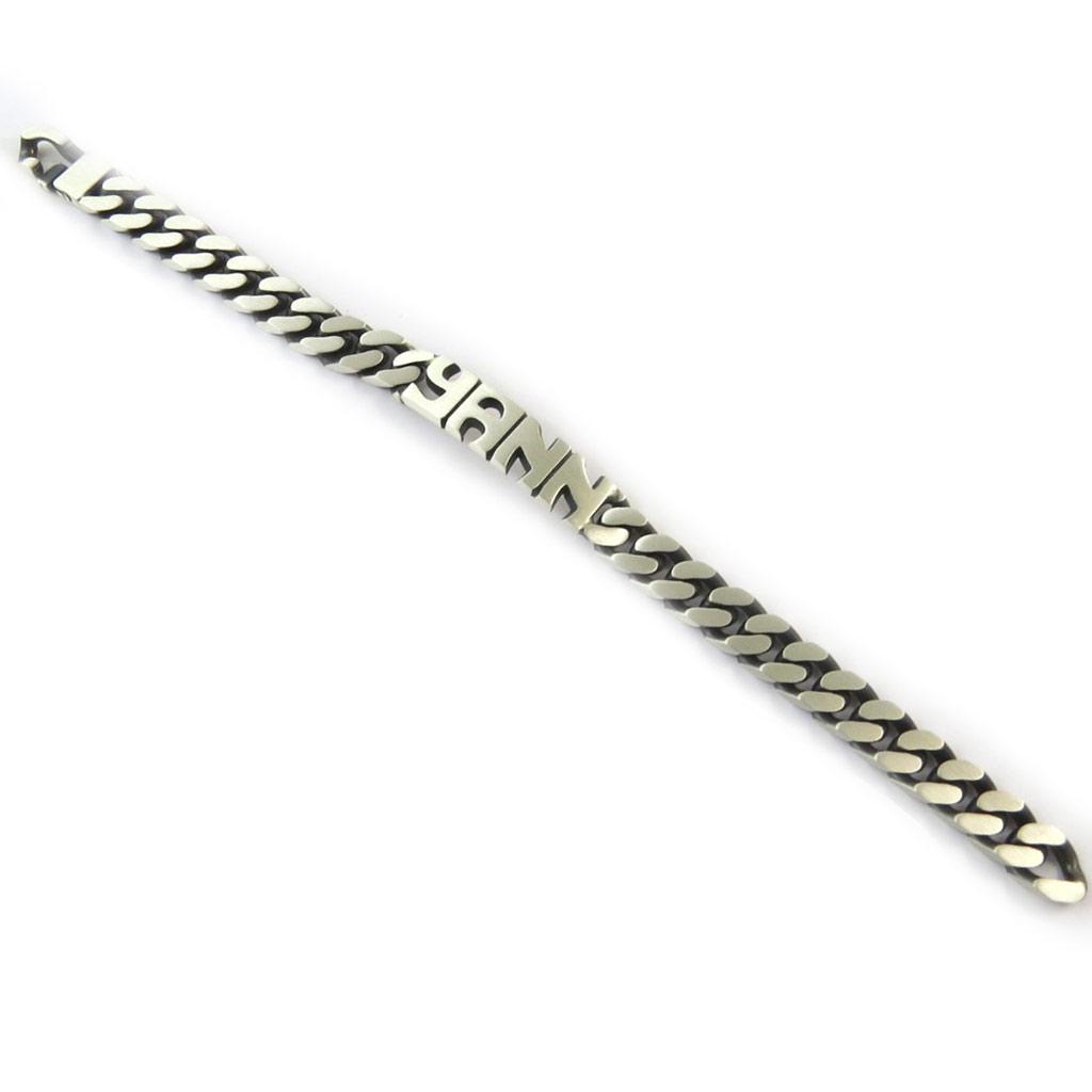 Les Trésors De Lily [N8432] - Silver Curb Chain 'First Name Cut Out' (Yann) - 21 Cm 11 Mm (aged)