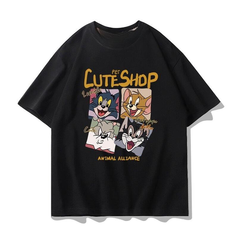 2026 Summer Comic Form Tom and Jerry Image 100 Cotton Printed Oversize Casual Tshirt Adult Children Parentchild Top Homewear