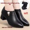 Women's Black Genuine Leather Fleece-Lined Work Shoes - Soft Sole, Wear-Resistant, Low Heel for Autumn/Winter