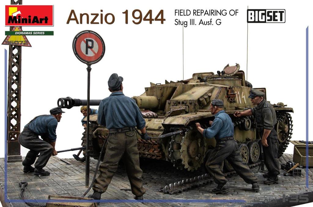 Miniart Scale Anzio 1944 III G Field Repair Big Set Plastic Model Kit MA36072 1/35 Sturmgeschütz Ausf. (Scenery)