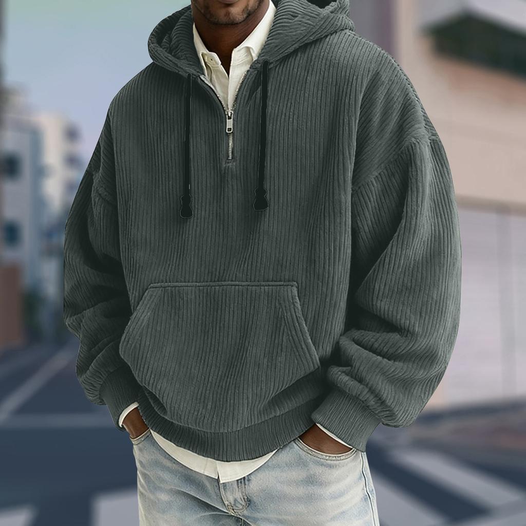 Men's Half-Zip Hooded Pullover Drawstring Casual Sport Sweatshirt