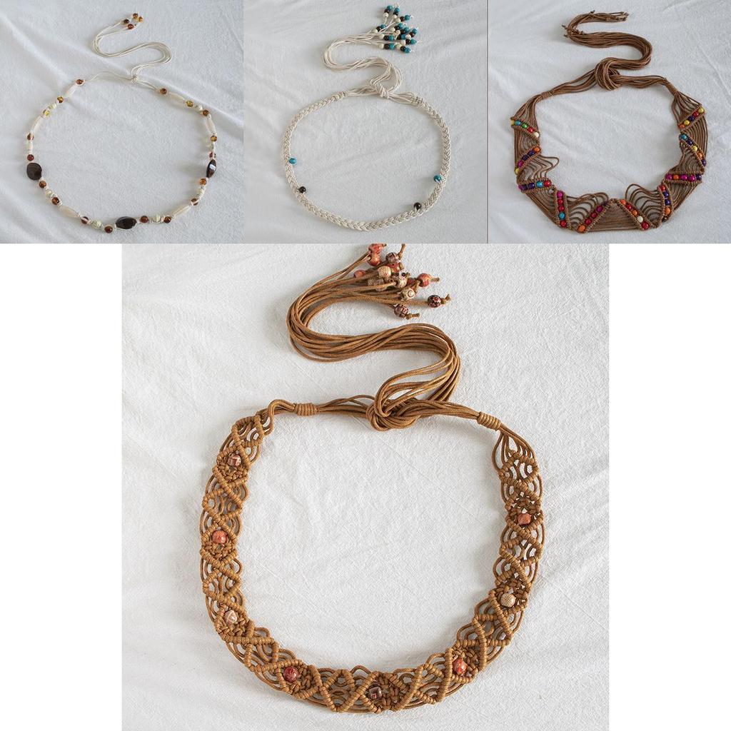 Bohemian Ethnic Waist Rope Belt Handmade Cotton Hemp With Colorful Beads For Relaxed Summer Outfits