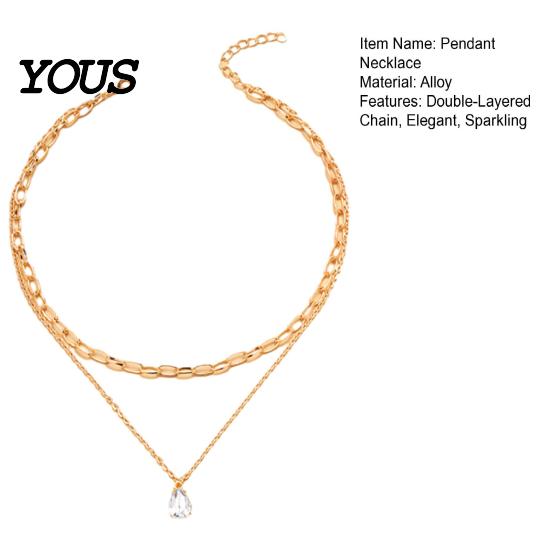 Double Layered Necklace Cubic Zirconia Drop Necklace, Double-Layered Chain Elegant Choker Wear-resistant Water Pendant Jewelry Gift for Women Wife Her