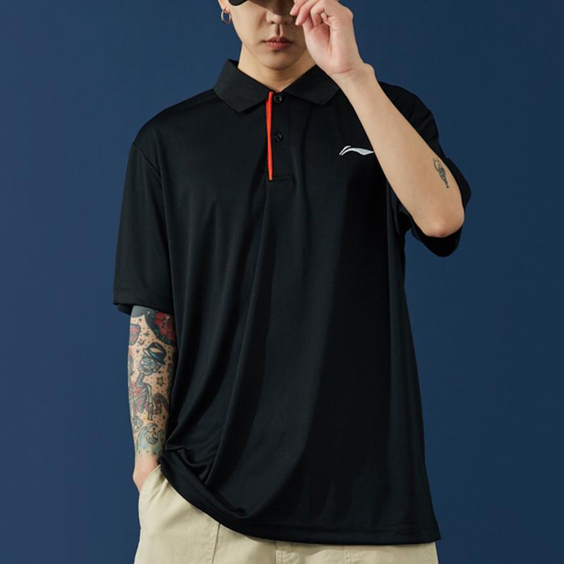 Li Ning Embroidered Logo Loose Fit Short Sleeve Polo Shirt Men Tops Black APLR029-1