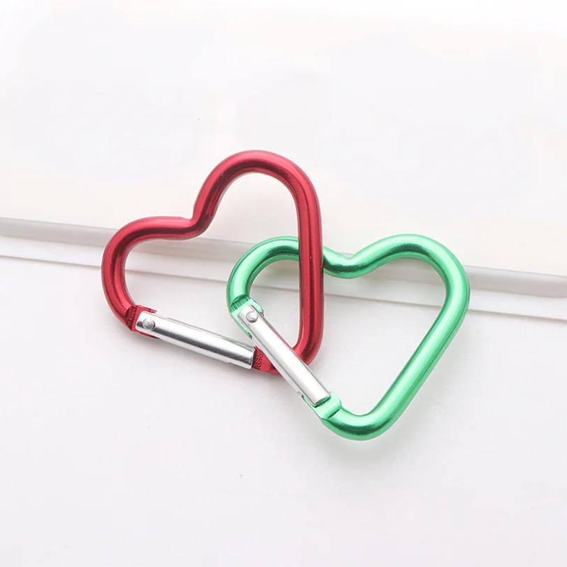 1 Pcs Heart-shaped Aluminum Carabiner Key Chain Clip Outdoor Keyring Hook Water Bottle Hanging Buckle Travel Kit Accessories