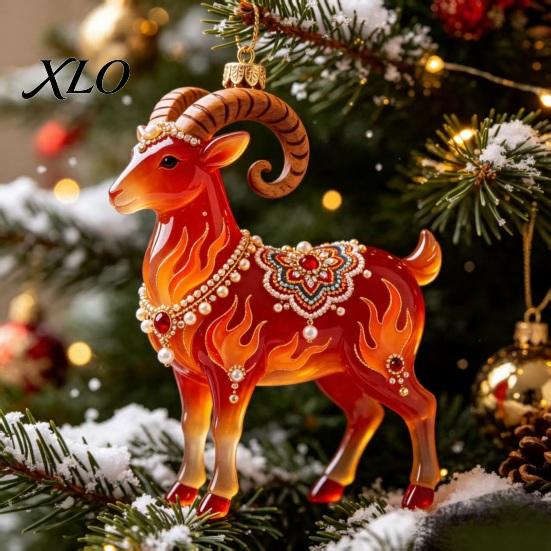 Indoor Party Decorations 2D Acrylic Goat Christmas Tree Pendant, Keychain Bag Charm, Cute Sheep Rearview Seasonal Event Ornament Mirror Hanging