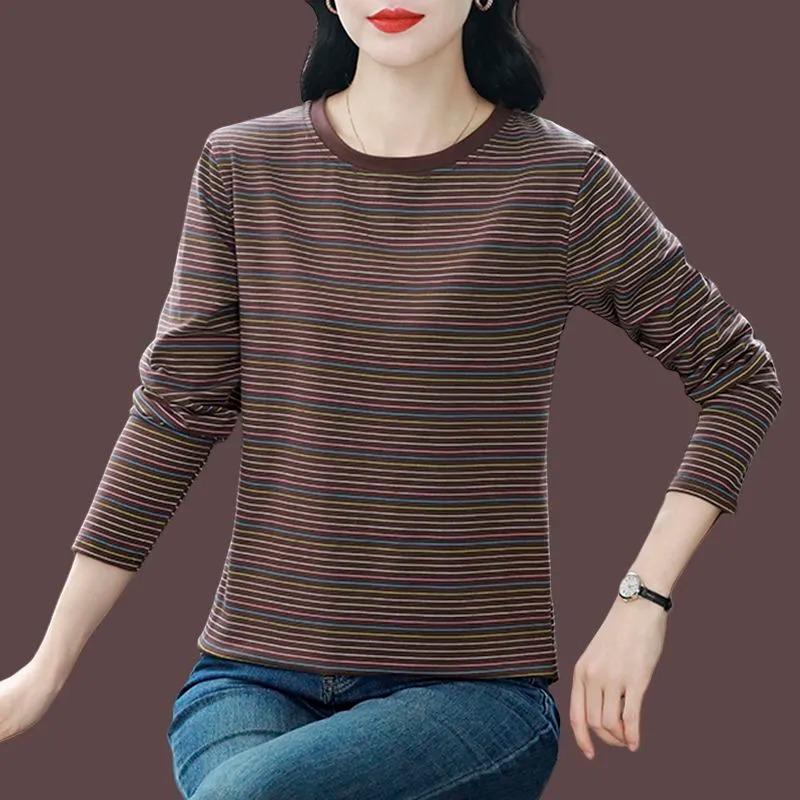 Nieuw Katoenen Groot Formaat T-shirt Lange Mouwen Dames Basis Shirt Herfst Ronde Hals Los Vlees-bedekkend Buitenste Top Trendy