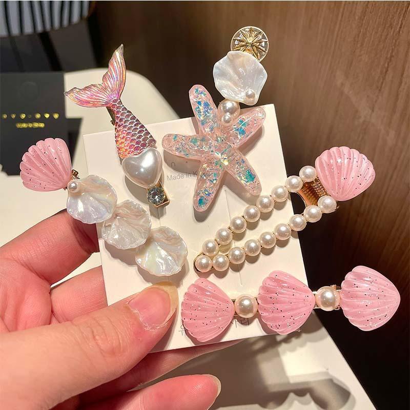 5Pcs Girls Cute Mermaid Ocean Hair Clips Starfish Shell Design Non Slip Grip For Daily Wear Birthday Parties Beach Trips