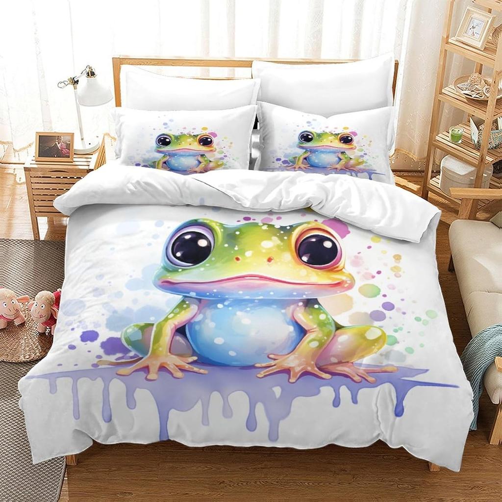 Frog 3D Printed Duvet Cover Sets, Soft Microfiber Quilt Covers 2Pcs, Comforter Cover With Zipper Closure For Kids Boys Bedroom