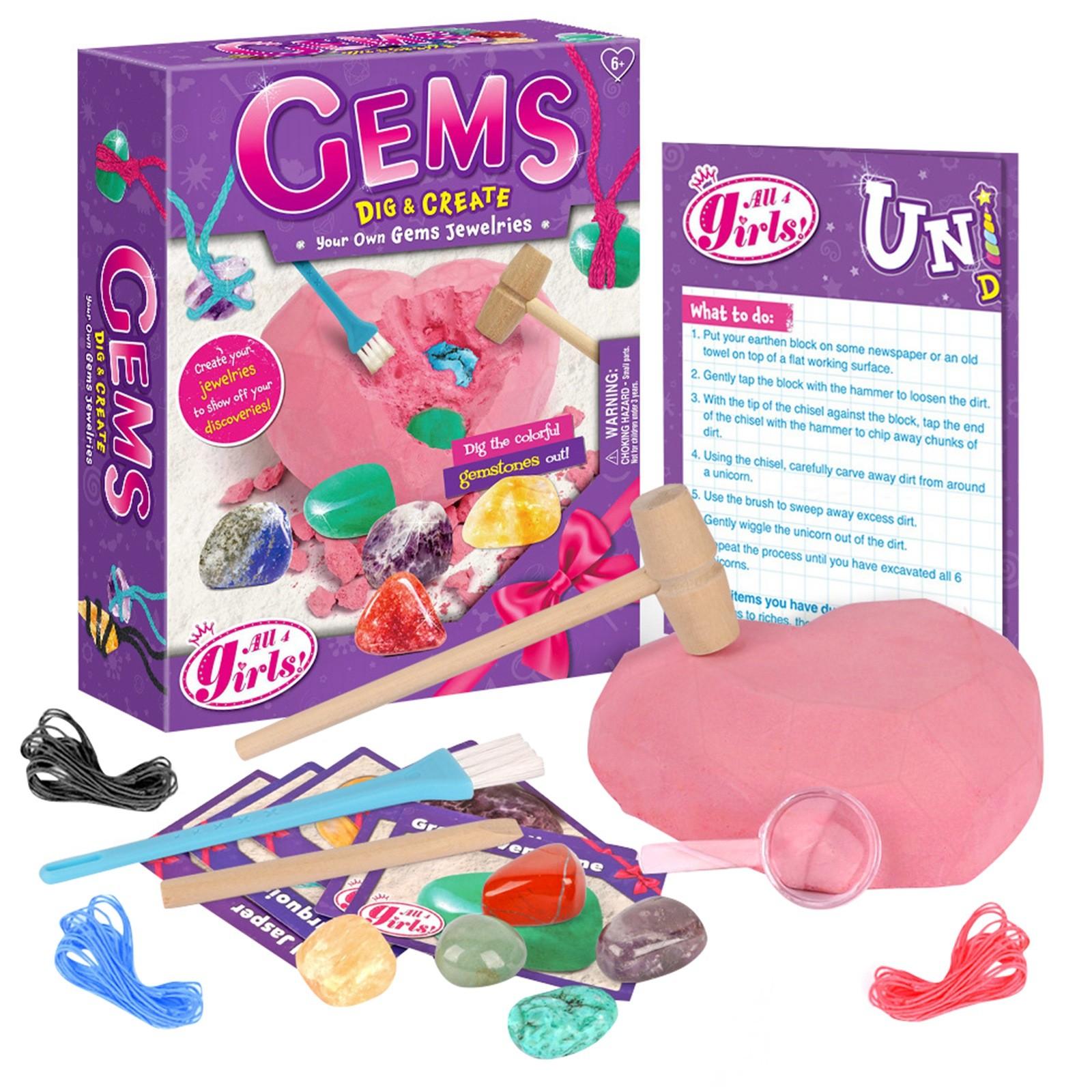 Treasure Gifts Children s Educational Toys Handmade DIY Stone Gemstone Necklace Archaeological Excavation Toys One Size розовый