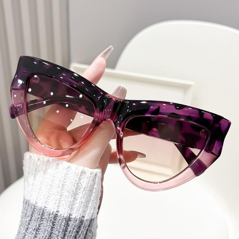 Retro Splicing Contrasting Color Cat Eye Sunglasses Fashion Plain Sunglasses Large Frame Decoration