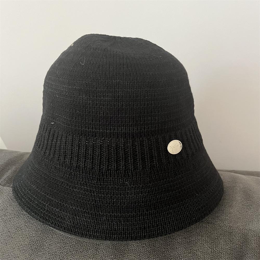 Bob tricoté pour femme printemps et automne visage petit respirant bob pliable simple uni couvre-visage chapeau bassin