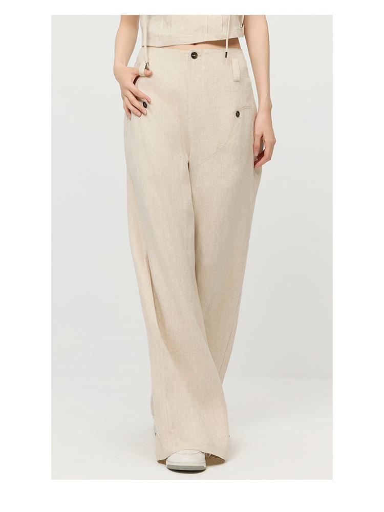 [Same As In the Mall] Fashionable Workwear Style High Waist Hanging Wide Leg Pants Spring and Autumn Style Simple Basic Linen Casual Pants