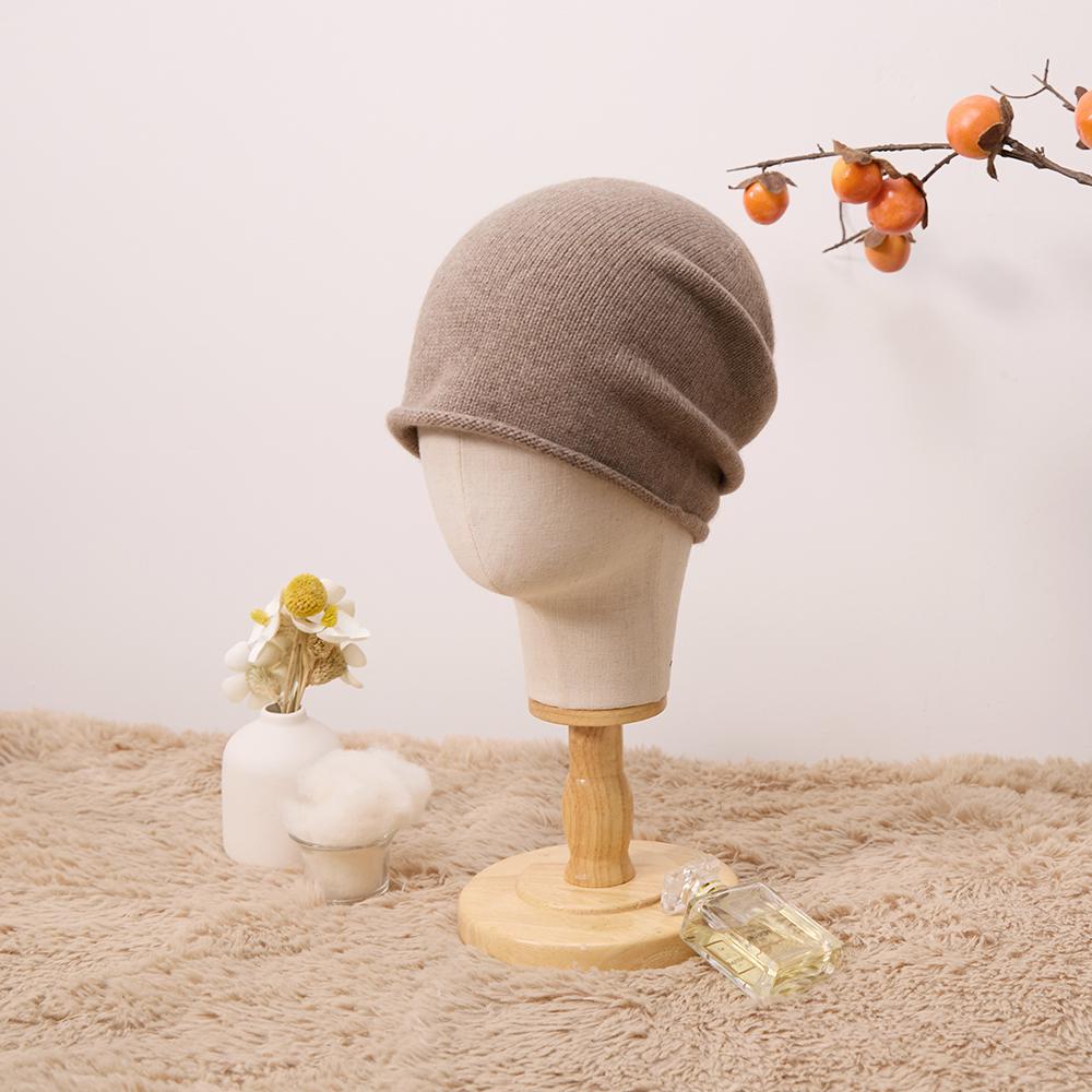 Custom Winter Cashmere Beanie Hats Rolled Ege Plain Color Women Luxury Fashion Cute Warm Knit Cashmere Beanie Caps One Size коричневый