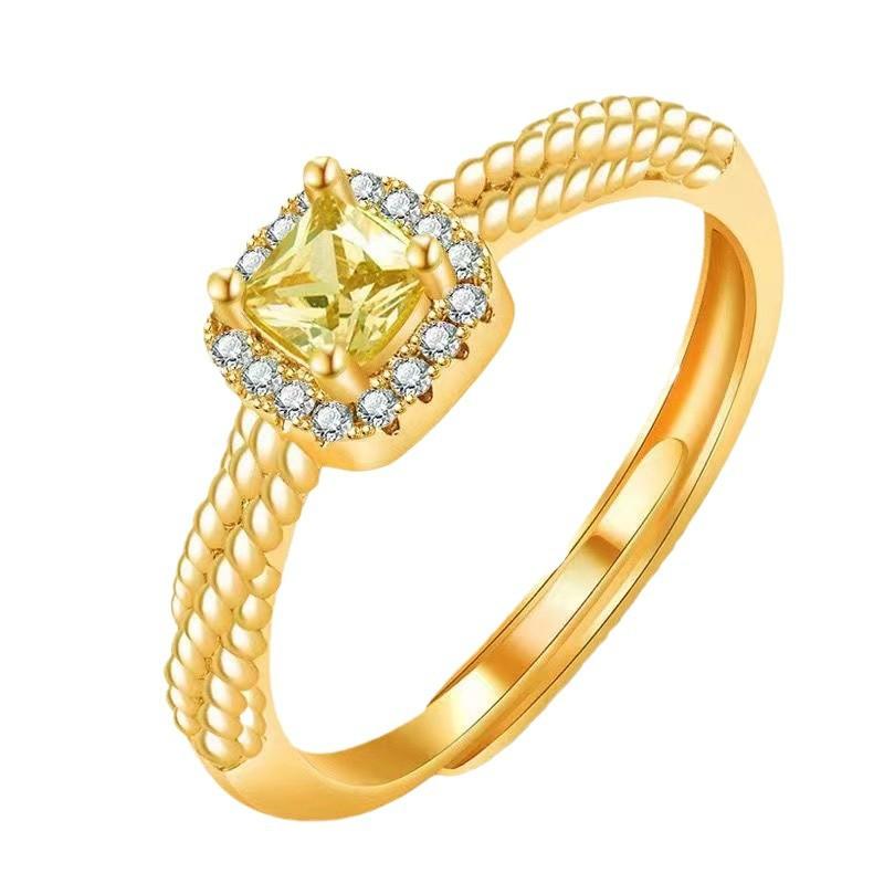 Small Sugar Cube Ring Women's Yellow Crystal Bread Zircon Niche Design High-end Ring Jewelry