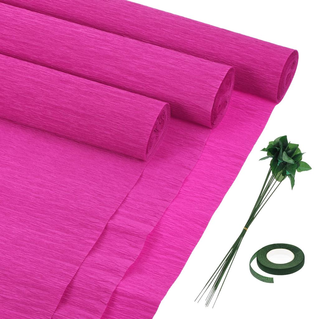 6pcs Crepe Paper Roll with Floral Stem Wire and Green Floral Tapes for Wedding Ceremony Various Large Festivals Decoration