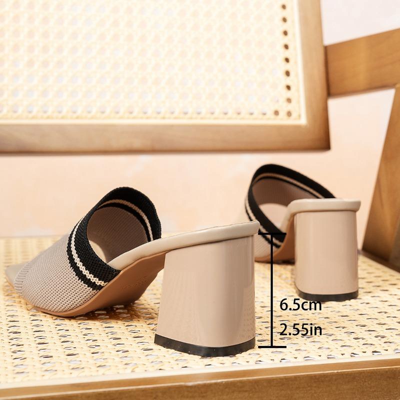 

Туфли на высоком каблуке с квадратным носком, плетеные, крутые шлепанцы 6,5 см, новые шлепанцы на толстом каблуке, размер 43 43 хаки