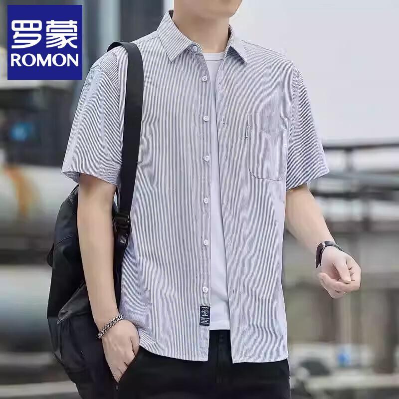 

Romax Men s Striped Short Sleeve Cotton Shirt L