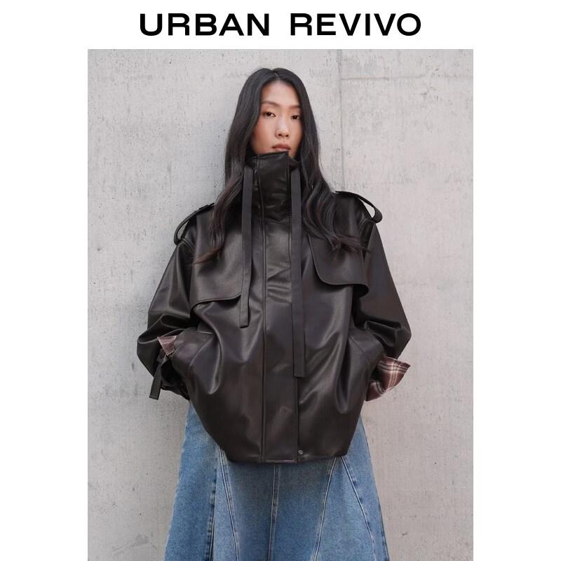 UR 2026 Spring Retro PU Belt Loose Windbreaker