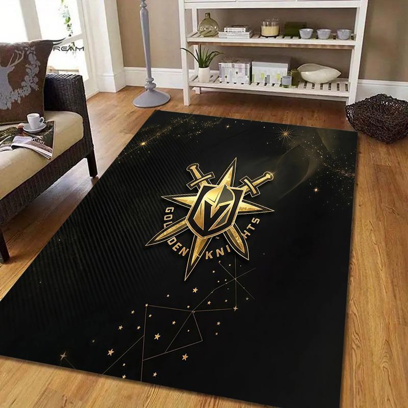Vegas Golden Knights Flanellmuster Quadratischer Teppich, Läufer, Teppich für Wohnzimmer Schlafzimmer Sofa Spielzimmer Dekor, Rutschfeste Fußmatte