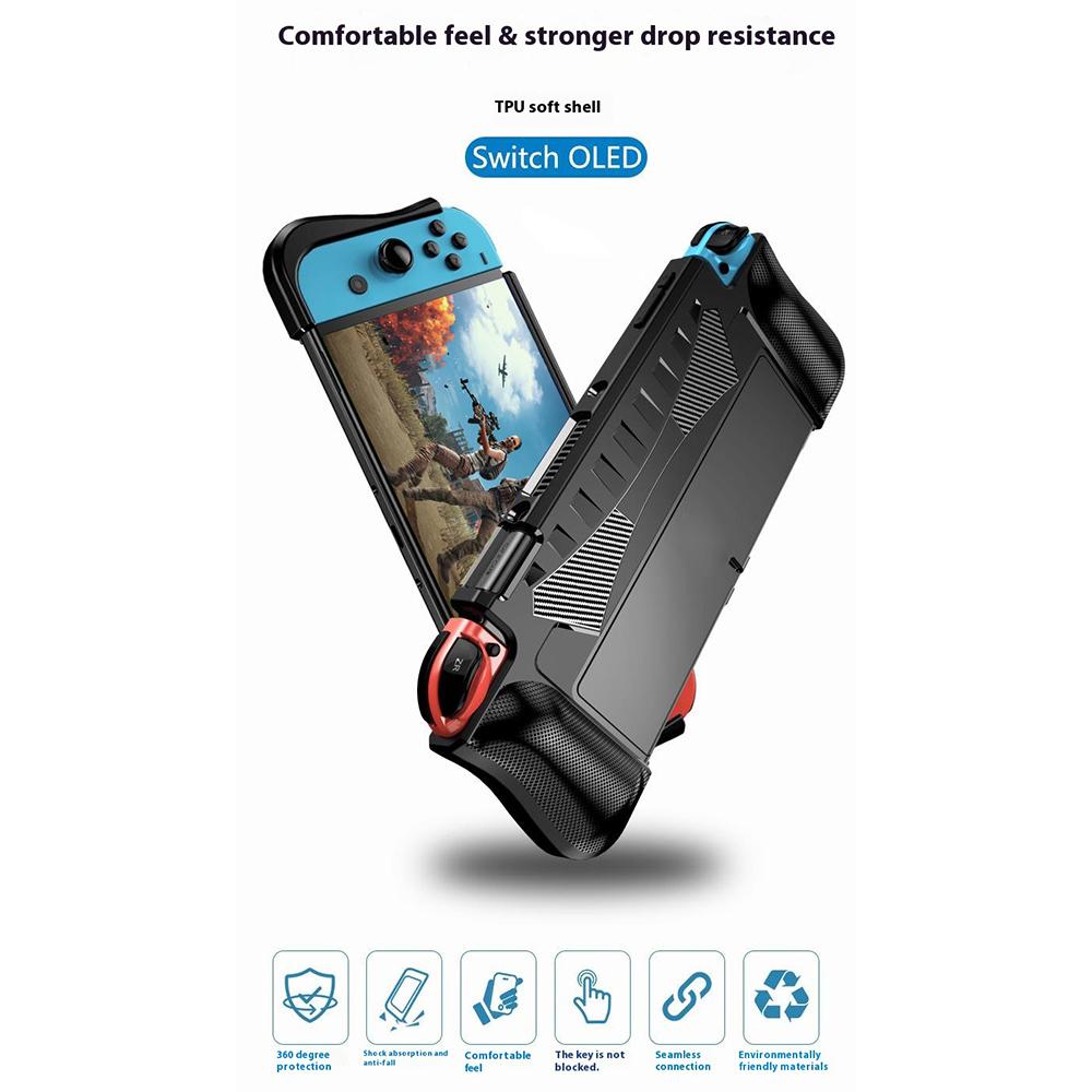 For Nintendo Switch OLED Game Console Case Carbon Fiber Texture Anti Drop Protective Cover with Stand