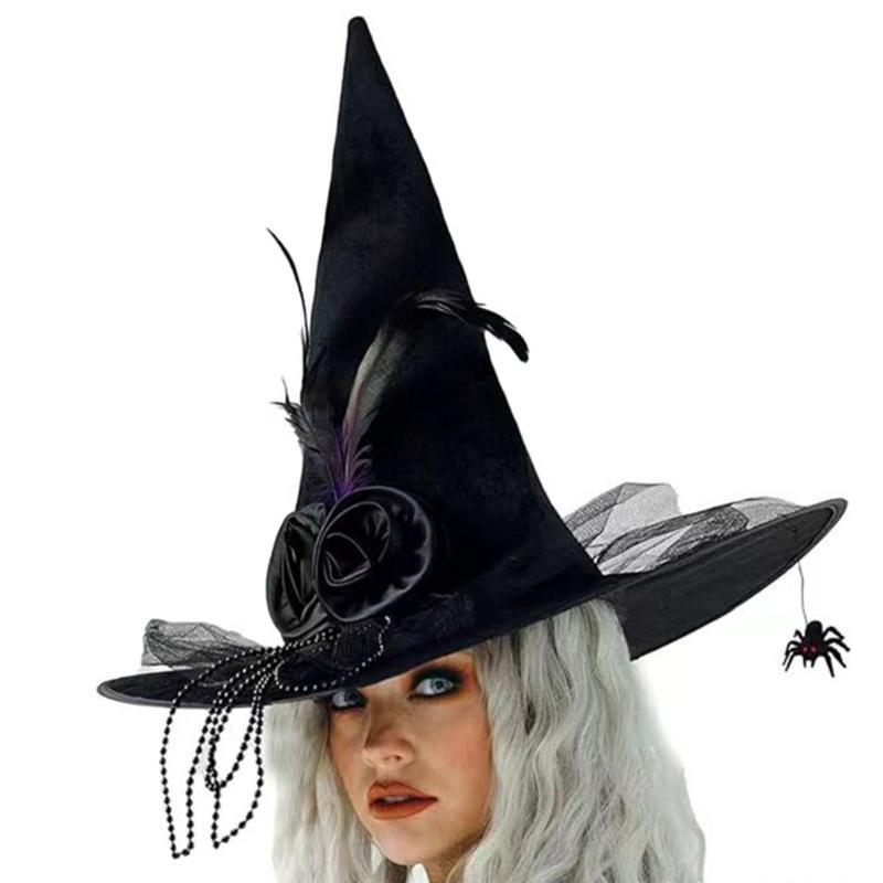 Halloween Witch Caps for Cosplay Punk Flower Wizard Hat Adult Unisex Witch Hat Costume Pointed Hat Festival Holiday Hat