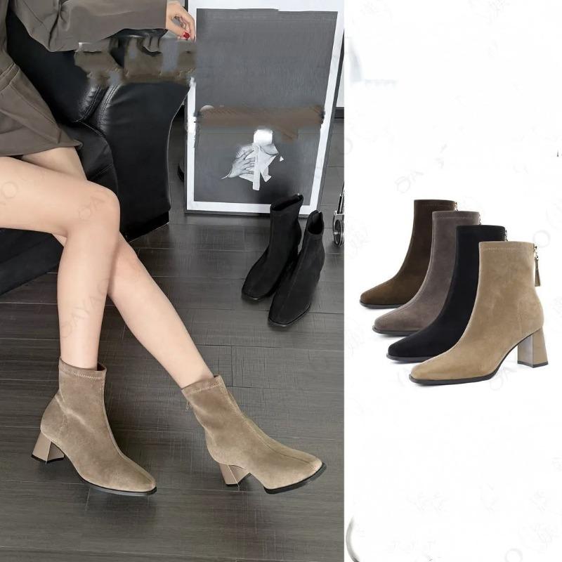 Winter and Autumn Thick-soled Pointed-toe Boots, New High-heeled Short Boots, Women's Padded Shoes Devotion
